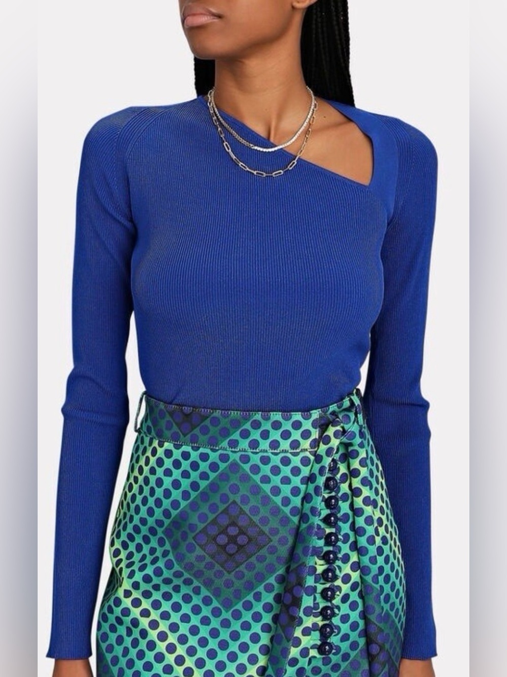 Helmut Lang Asymmetric Rib Knit Top Blue size XS $295